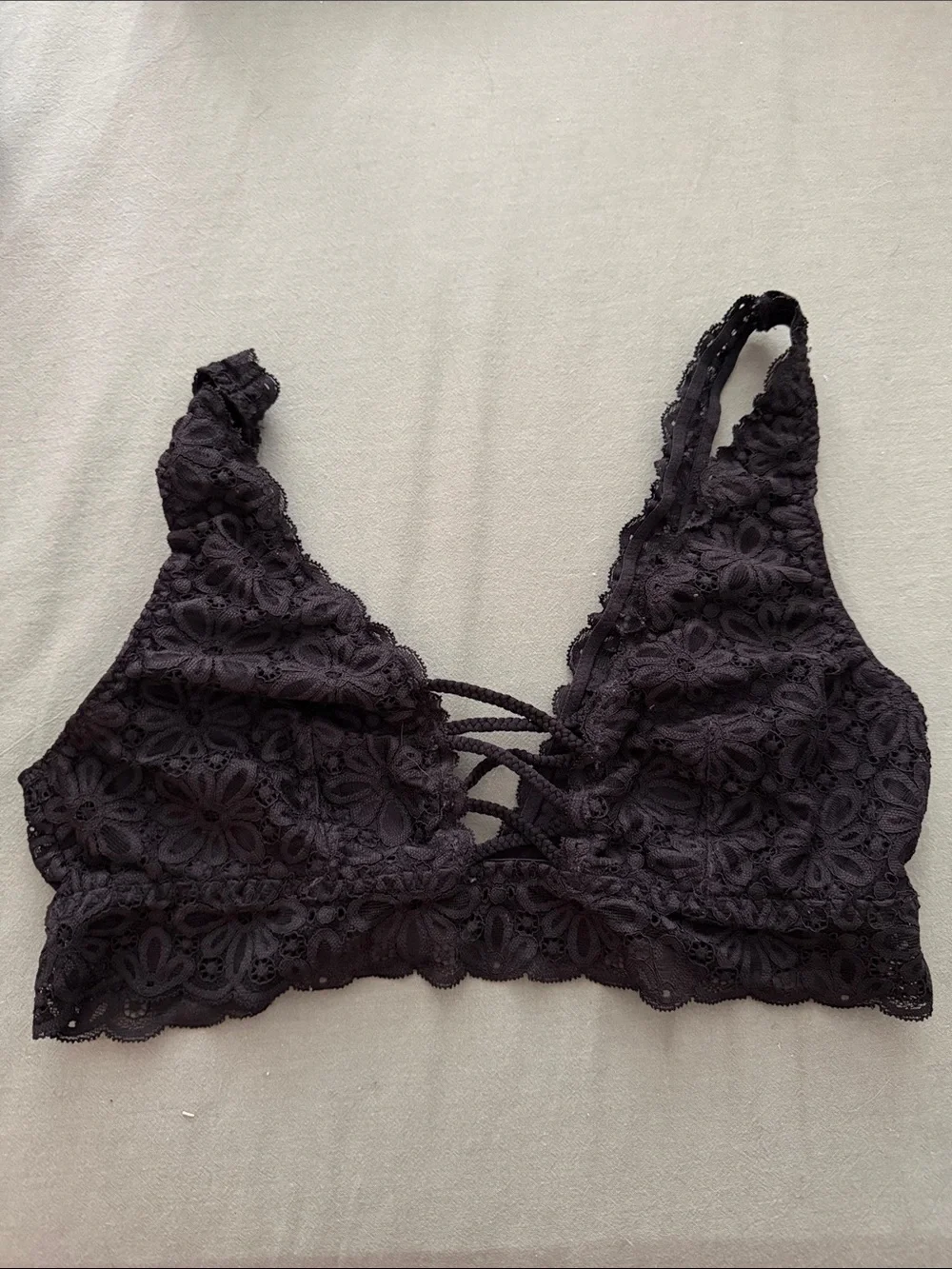 Victoria's Secret Black Floral Lace Bralette with Crisscross Straps